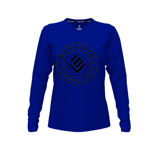[CUS-DFW-TEES-CMF-VNK-LSL-RYL-FYXS-LOGO1] Decker Comfort T-Shirt (Female Youth XS, Royal, V Neck, Logo 1, Long Sleeve)