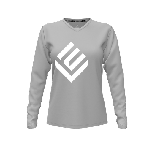 [CUS-DFW-TEES-PER-VNK-LSL-GRY-FYXS-LOGO2] Decker Performance T-Shirt (Female Youth XS, Gray, V Neck, Logo 2, Long Sleeve)