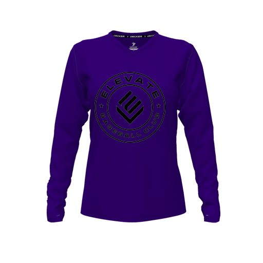 [CUS-DFW-TEES-PER-VNK-LSL-PUR-FYXS-LOGO1] Decker Performance T-Shirt (Female Youth XS, Purple, V Neck, Logo 1, Long Sleeve)